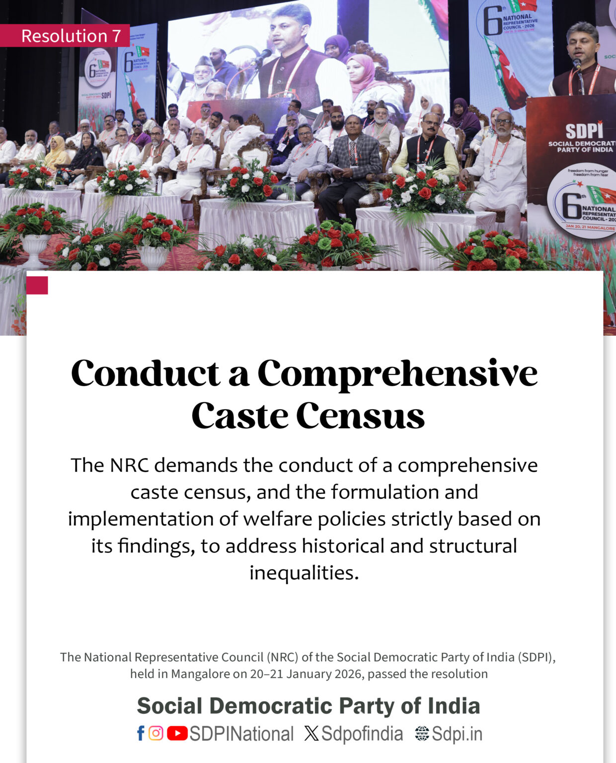 Conduct a Comprehensive Caste Census – Social Democratic Party of India